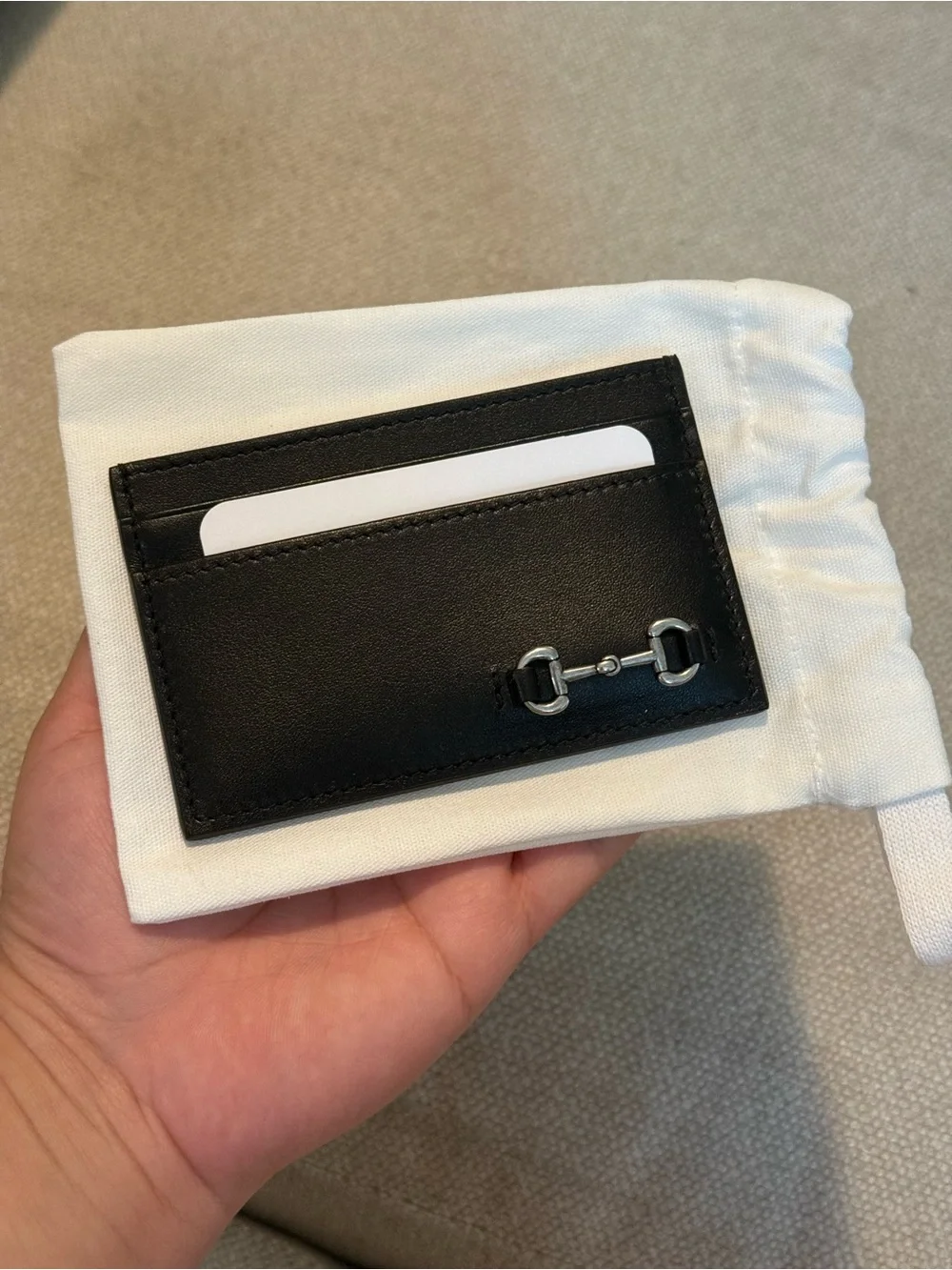 Authentic Gucci Black Leather Card Holder with Silver Horse Bit Accent